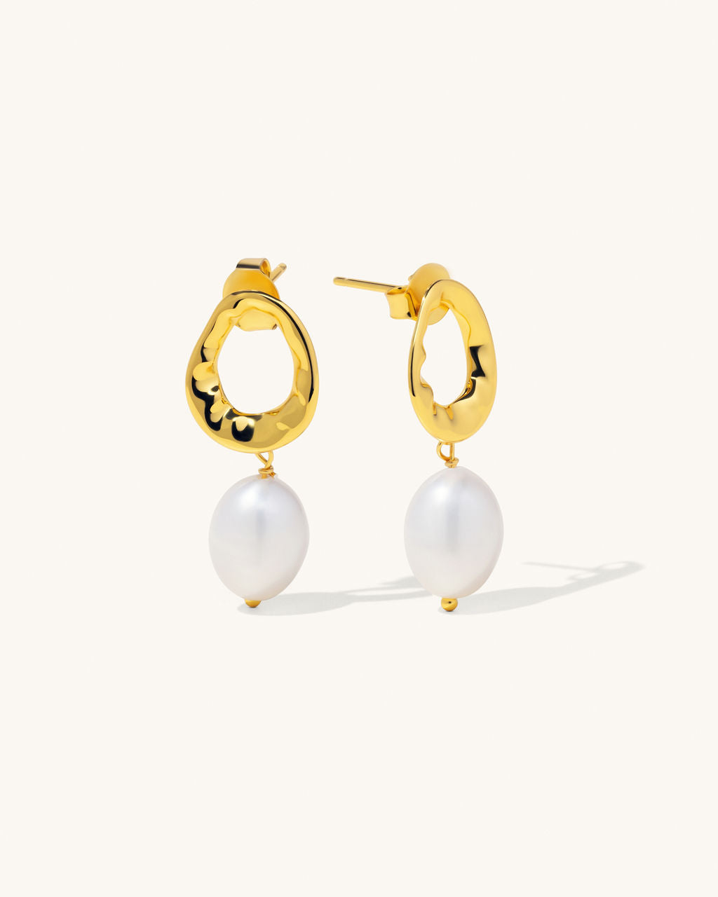 Pearl drops in 18k gold vermeil womans earrings jewelry gold studs fresh water pearl hanging off round gold hoop stud