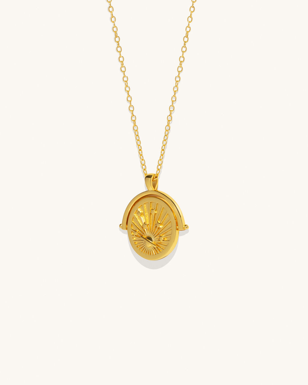 womans jewelry gold necklace wtih sun pendant that moves